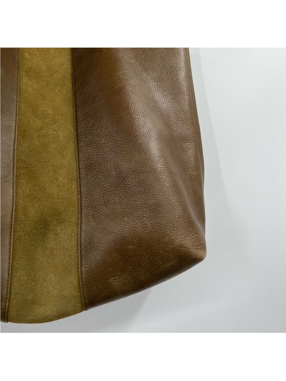 Madewell Transport Tote Moss Green Leather Suede Stripe Bag Purse - Picture 3 of 5